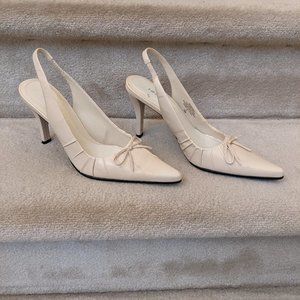 NINE WEST (DEWEY) 7M, Ivory leather, pointed toe, 4-inch covered heel, slingback